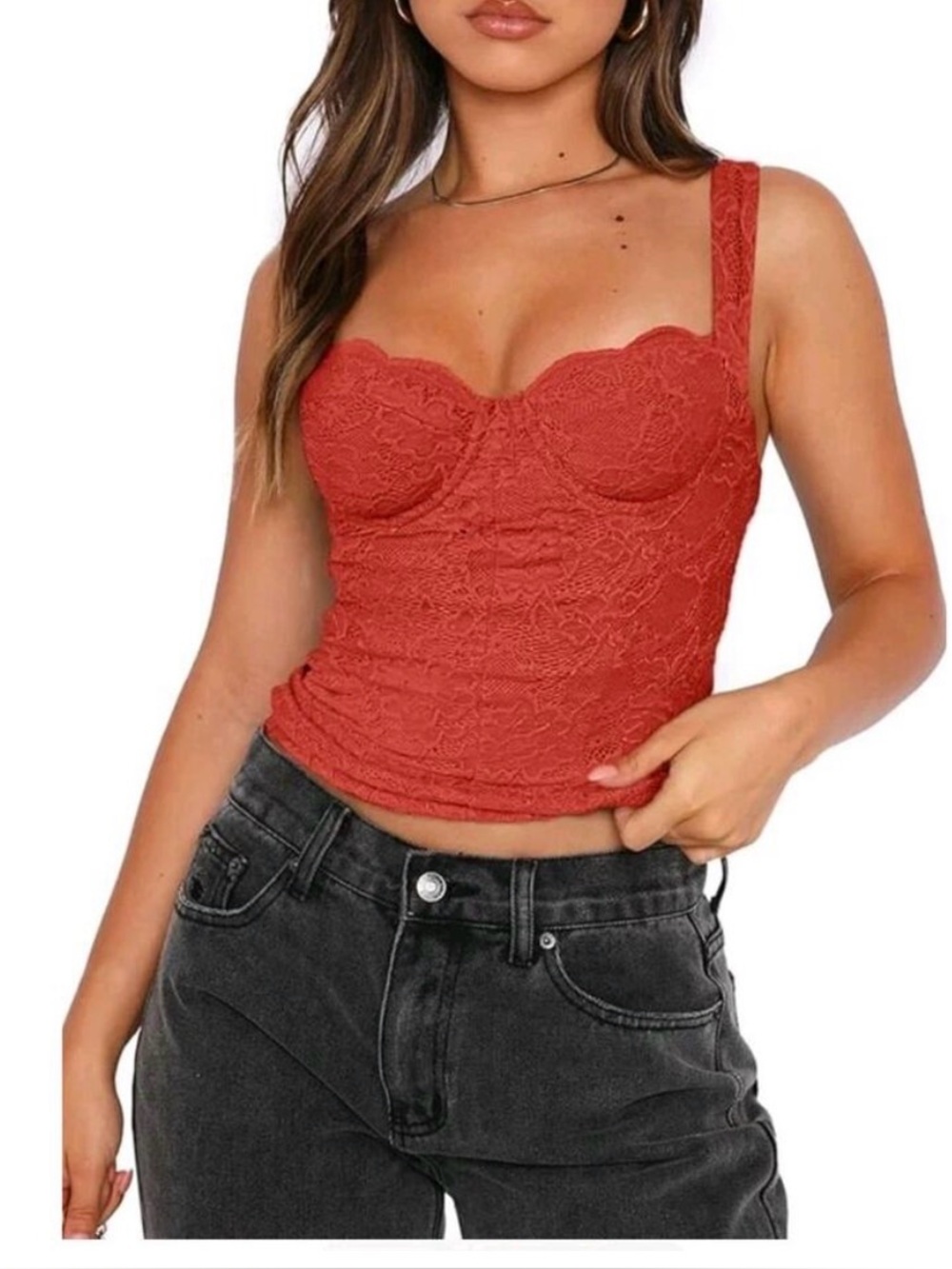 REORIA Sexy Square Neck Sleeveless Tank Crop Top Sz XL Trendy Lace Bustier